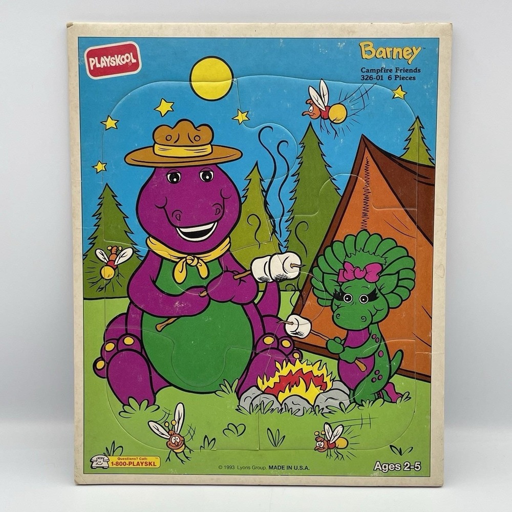 Vintage 1993 Playskool Barney Campfire Friends 6‎ Pc Puzzle Baby Bop USA Lyons
